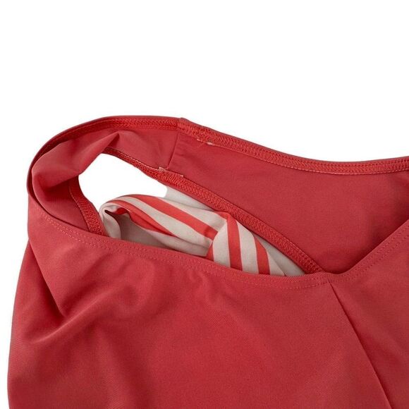 One Piece Swimsuit Cut Out Pink White Stripe V Neck Size M Preppy Swim Beach - Picture 8 of 8